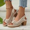 Fashionable Floral Thick High Heels Sandals for Women 2025 Summer Strap Hollow Large Size Women's Shoes Platform Sliding Sandals
