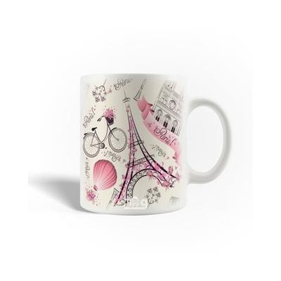 Кружка - Эйфелева башня - Розовый велосипед - Керамика - 30cl - Подходит для мытья в посудомоечной машине