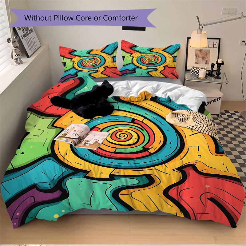 3pc Spiral Vibrant Cover Set - 1 Quilt Cover + 2 Pillowcases, All Seasons Bedroom Setting, Perfect for Home070