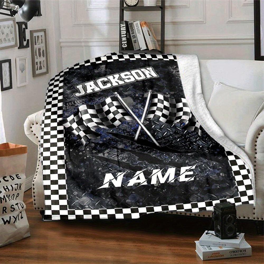 Racing Flag Home Customize Your Name Blankets Comfortable Soft Portable Blanket For All Seasons Suitable For Picnics Sofas Offices Beds Living Rooms