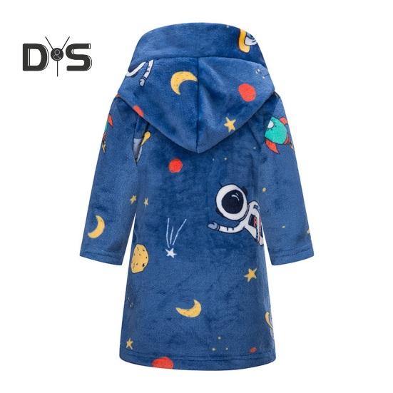 Фланелевый халат с капюшоном и завязкой на талии для девочек, мягкий пушистый банный халат для детей, теплый банный халат с принтом, капюшоном и карманами