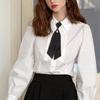 1 шт. Блузка простая из полиэфирного волокна в студенческом стиле женская рубашка с галстуком-бабочкой пиджак с инкрустацией из синтетического жемчуга