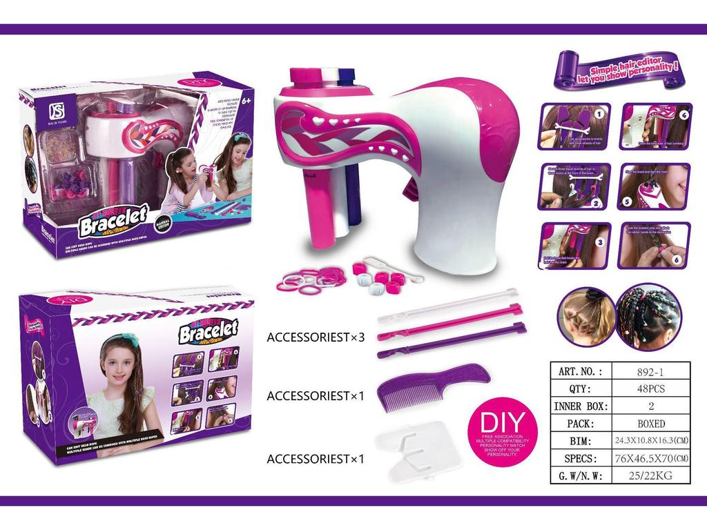 Hair Braider Toy Set for Girls - Role-Play Hairdressing and Braiding Accessories
