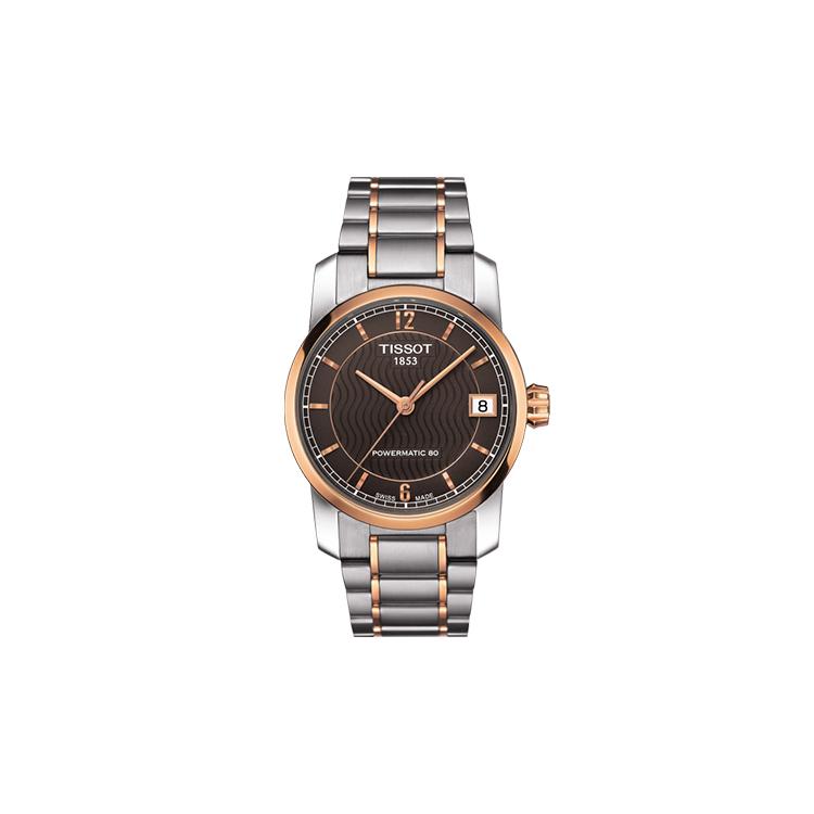 Tissot Женские часы с титановым автоматическим механическим механизмом, водонепроницаемость 50 метров, диаметр 32 мм, кофейный циферблат, T087.207.55.297.00