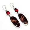 Cappuccino Jasper Garnet Gemstone 925 Silver Plated Jewelry Earring 2.65"