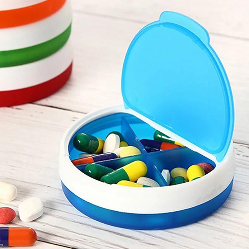 4 Grids Storage Boxes Pill Box Round Shape Portable Capsule Tablet Organizer Pill Case For Travel Mini Medicine Tablet Container