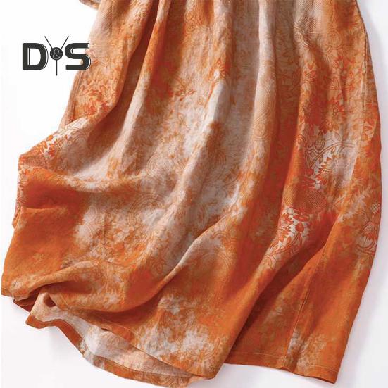 Женское летнее льняное платье больших размеров, повседневное платье-миди с цветочным принтом и круглым вырезом, рукавом 3/4, свободное струящееся пляжное платье-сарафан