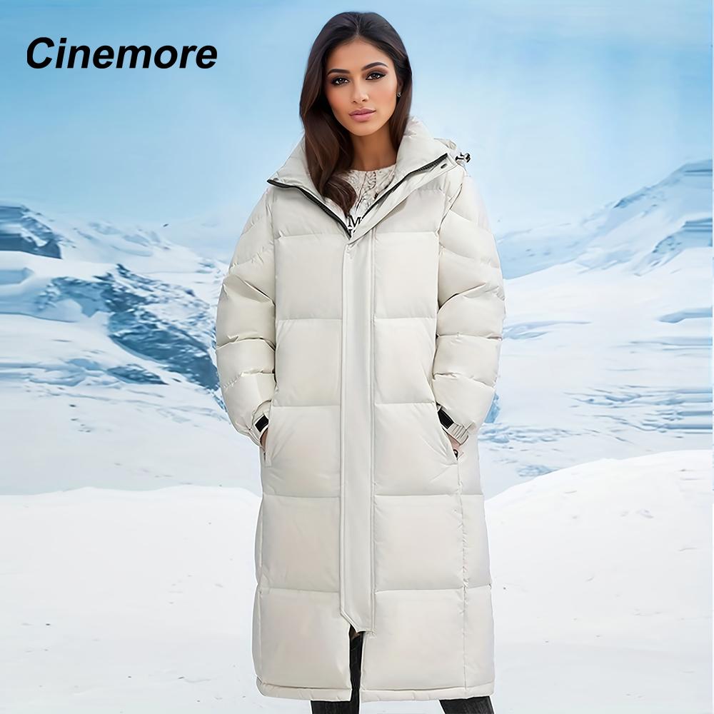 Cinemore Женская куртка зима 2024 теплая длинная парка с капюшоном верхняя одежда женская одежда мода пуховик женское пальто унисекс J-40