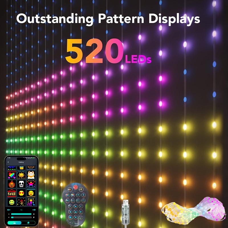 Умные гирлянды-шторы 400LED, гирлянда-штора, приложение, светодиодная гирлянда, RGB, гирлянды-феи, DIY, изменение цвета под музыку, дисплей для украшения окна, спальни