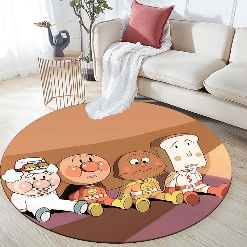 Anpanman Round Area Rug,Carpet Rug for Living Room Bedroom Sofa Playroom Decor,Non-slip Floor Mat