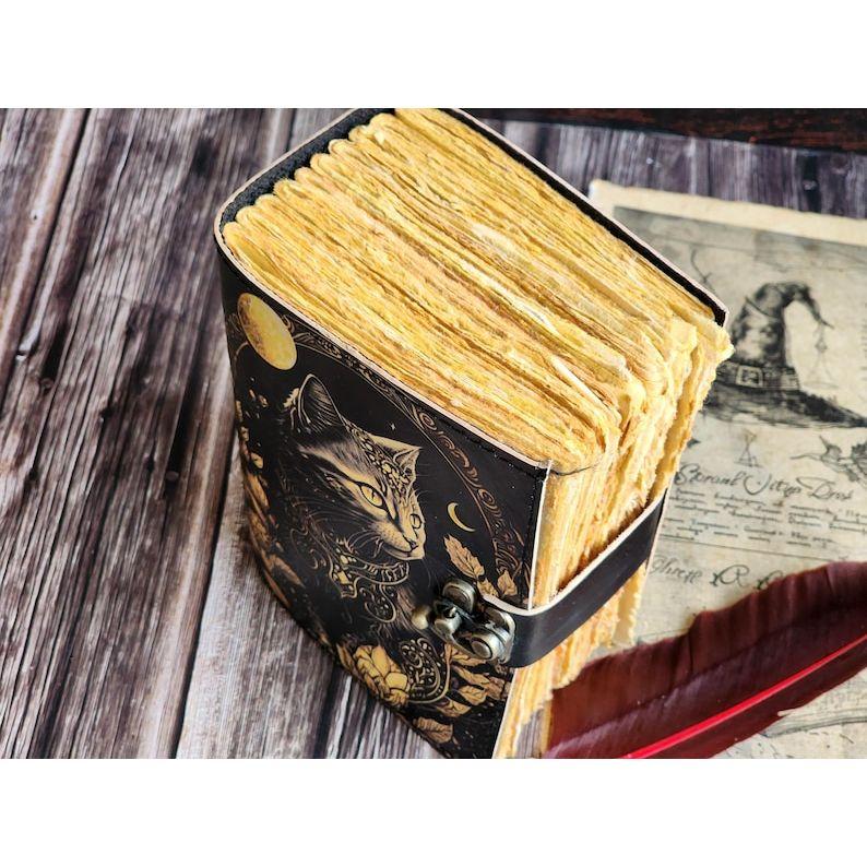 Кожаный журнал Волшебник заклинаний Кошачья книга Пустая тетрадь магии Книга теней Викканская языческая гримуарная книга для путешествий Альбом для рисования
