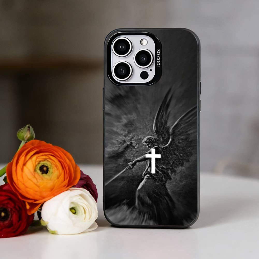 Archangel Michael Cross Phone Case For iPhone 17,16,15,14,13,12,11 Plus,Pro Max,XS,Colorful Silver Phone case Funda Cover