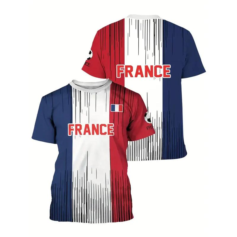 French Symbol 3d Printed T-shirt For Men's Rooster Bicycle Eiffel Tower Pattern T Shirts Street Casual Football Training Tees