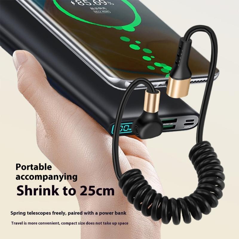 Quick Power Cable Reinforced Spring USB To Type C 90 Degree Angled End Plastic Texture Suitable for Portable Devices