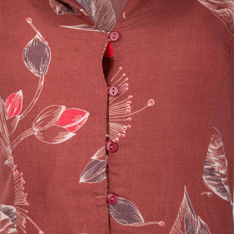 Женское платье с короткими рукавами и v-образным вырезом в цветочки коричневого цвета BEST MOUNTAIN