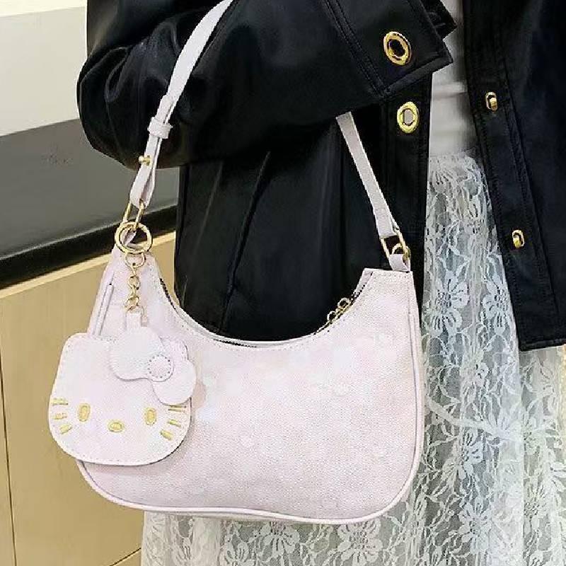 Мультяшная сумка через плечо Hello Kitty для женщин из ПУ-материала с милым принтом для повседневного использования