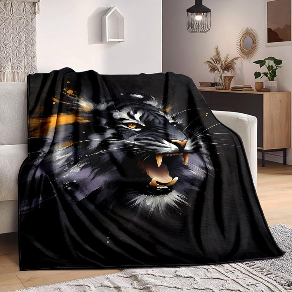 1pc Tiger Pattern Soft & Warm Polyester Knit Blanket, Digital Printed, All-Season Throw for Napping, Traveling, Sofa yy250906012