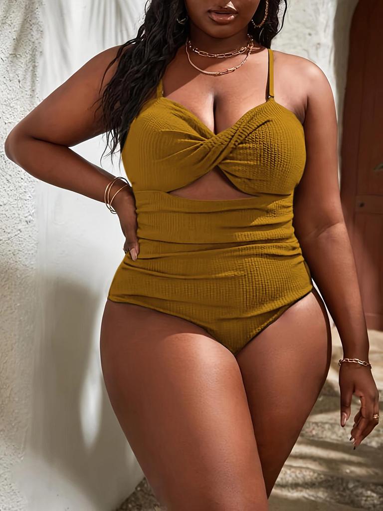 2024 Европейский и американский купальник бикини без спинки больших размеров - Однотонный, Высококлассный и Сексуальный