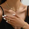 4PC Women's Fashion Copper Claw Chain Minimalist Necklace Earrings Bracelet Zircon Set Wedding Banquet Party Holiday Gift