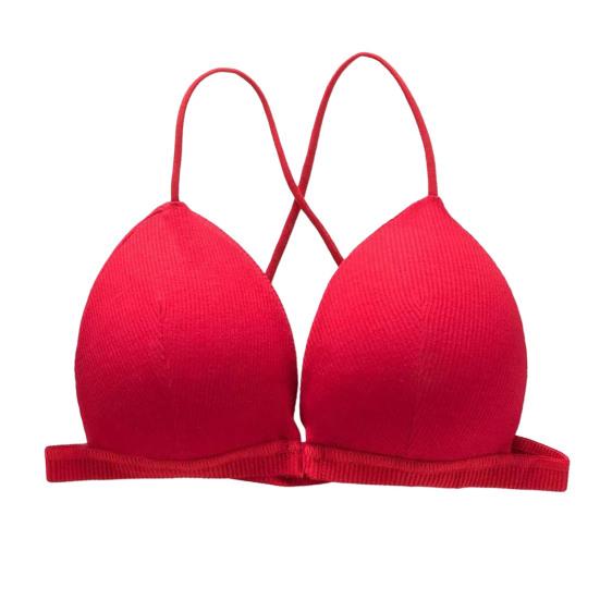 Women Solid Color Bra Triangle Cup Thin Straps Wrapping Chest Front Buckle Wireless Ribbed