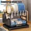 2-х уровневая многоцелевая сушилка для посуды для кухонной столешницы с подставкой для чашек и держателем для столовых приборов, разделочная доска, экономящая место, цвет черный, белый