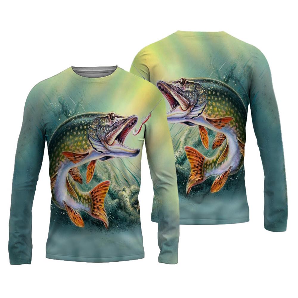 Мужские рубашки для рыбалки, 3D одежда для рыбалки, дышащая футболка с длинным рукавом, летние спортивные рубашки для спорта на открытом воздухе с круглым вырезом, рыбацкие рубашки