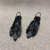 Bow Sandals Women Summer Pointed Low Heel Sandals Women Fashion Baotou Thin Strap Sandals High Heels Sandalias