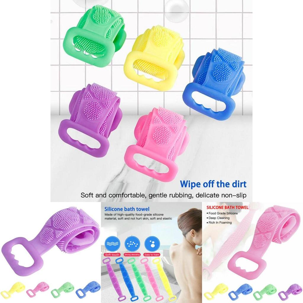 Luxurious Double Sided Back Scrubber Silicone Bath Shower Body Brush With Handle Strap