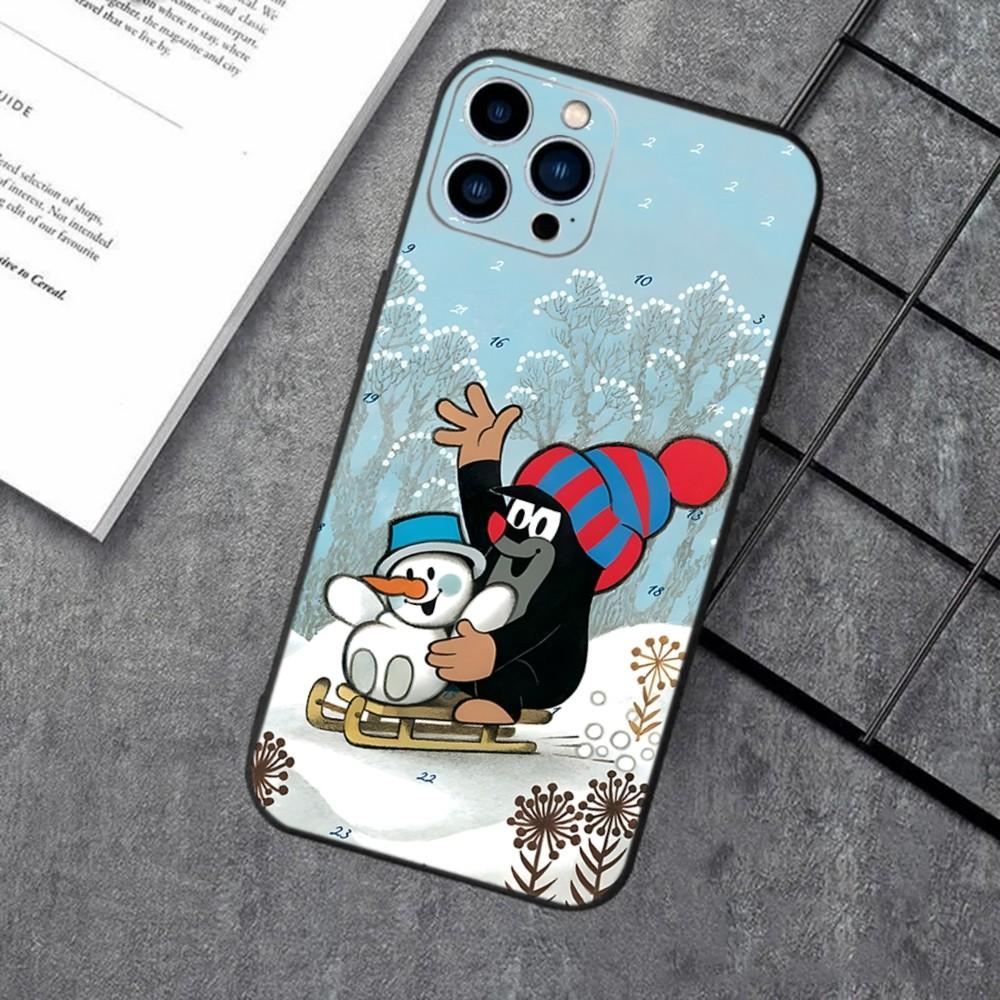 Мультяшный Чехол-Кротик Для Apple iPhone 15,14,13,12,11,XS,XR,X,8,7,Pro,Max,Plus,mini Силиконовый Черный Чехол