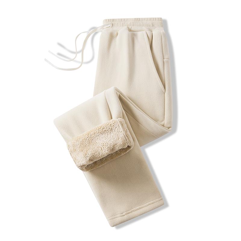 Осень Зима Эластичные Однотонные Брюки Повседневные Мужские с Высокой Посадкой Теплые Брюки Свободные Флисовые Утепленные Спортивные Штаны