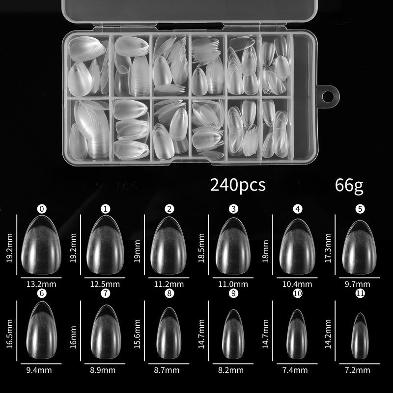 240pcs Half Cover Almond Pre-filed Nail Tips Half Matte XS Press On Fake Nail Extension for Small Tiny Nail Bed 12 Sizes In Box