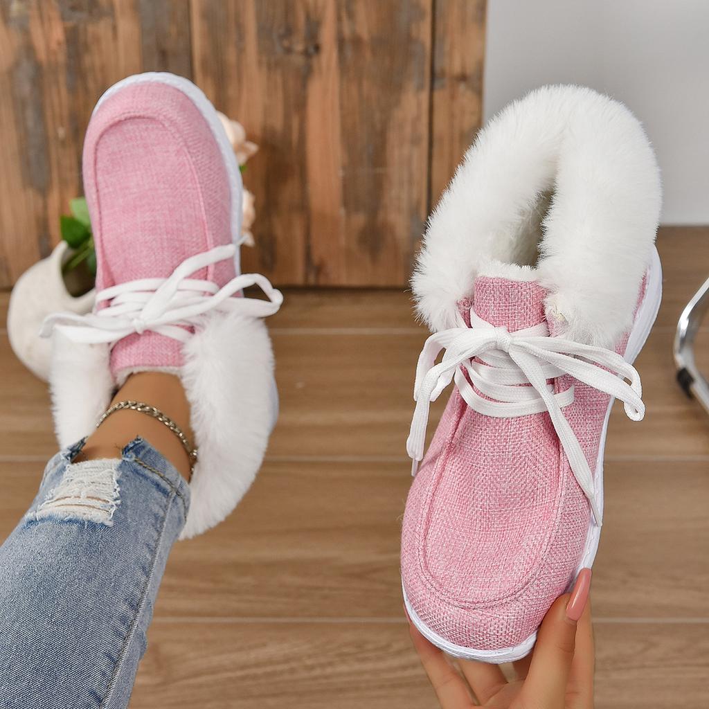 Plus Size Women's Shoes Fall and Winter New Fashion Round Toe Lace-up Cotton Boots with Fleece Mouth Women's Cotton Shoes