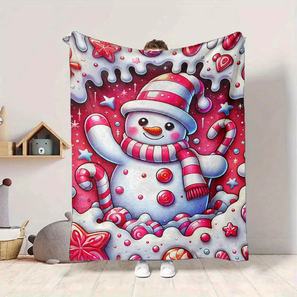 1pc Candyland Snowman Blanket Lightweight Flannel Blanket Throw Blanket For Sofa, Bed, Travel, Camping yy2509026170