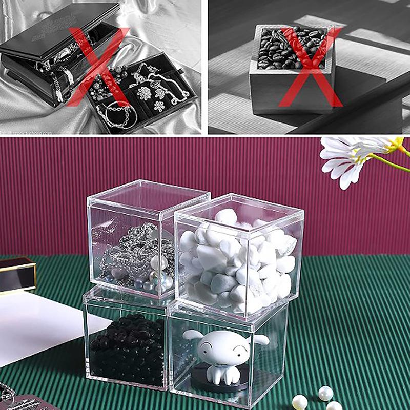 Clear Acrylic Square Cube Box With Lids/Durable Candy Box / Multiple Uses Transparent Case Organizer Container