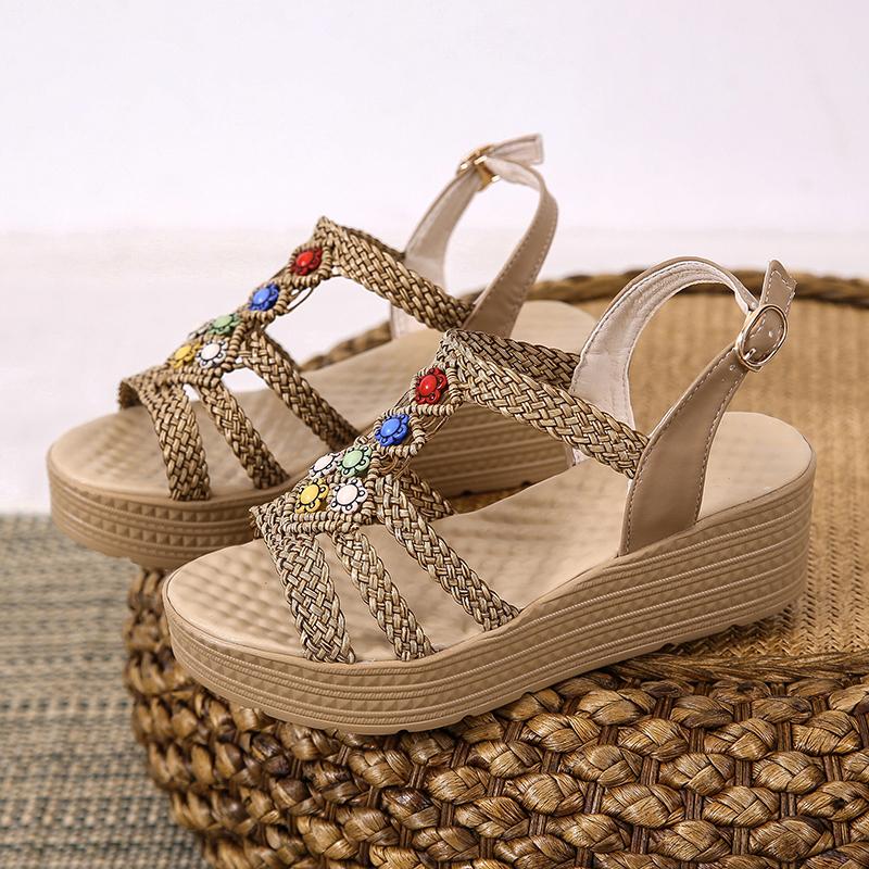 Ankle Strap Sandals Women Wedges High Heels Platform Woman Pumps Comfortable Ladies Sandalias Buckle Strap Female Summer Sandal