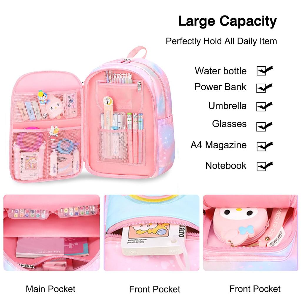 Backpack for Rainbow Decorated Elementary School Large A4 Reflective At Includes Chest Commuting To Entrance Blue [FANDARE] Kids, Girls, Cute,