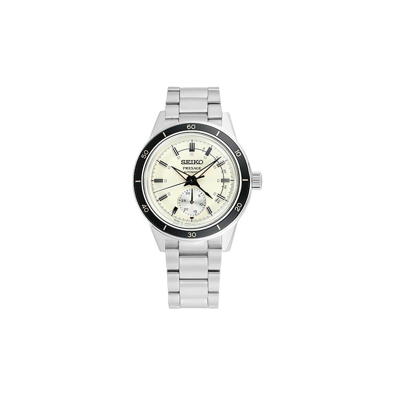 Seiko Серия Presage Базовая линия Стиль 60-х Ретро-стиль Механический механизм Стальной ремешок Мужские часы Белый циферблат SSA447J1