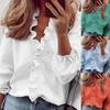 Ladies Loose Blouse Ruffle Stitching V Neck Lantern Long Sleeve Casual