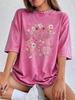 Beautiful Flower Clusters Print Women's Washed T-Shirt Loose O-Neck T Shirts Casual Cotton Clothes Jogging Y2K Short Sleeves