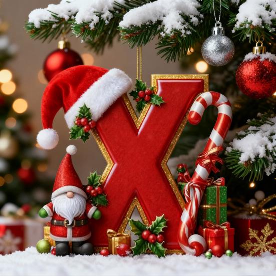 Красные инициалы Рождественские украшения 2D акриловые персонализированные гномы монограммный кулон с шапкой Санты 26 букв украшение для подвешивания на рождественскую елку