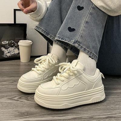 Маленькие белые туфли, детская осенняя новинка, модные однотонные универсальные туфли на платформе для повседневного ношения на скейтборде для студентов