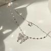 Alloy Double-Layer Butterfly Necklace Women'S Light Luxury Collarbone Chain Design Feeling Neck Chain Wind Direction Pendant