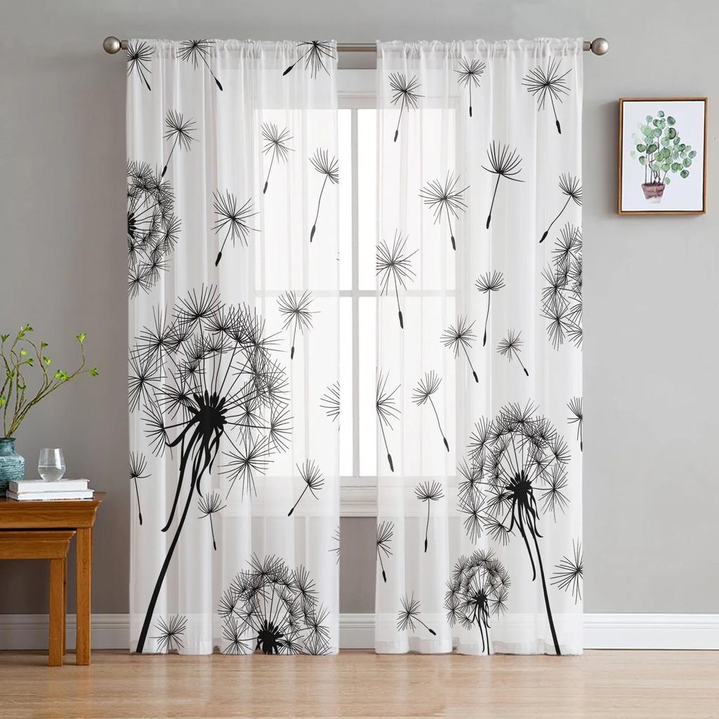 Dandelion Flowers Tulle Curtains for Living Room Drapes Window Sheer Modern Curtains for Bedroom Decor