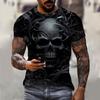 Summer Round Neck 3D Horror Skull Print Top Fashionable Casual Short Sleeved Men's T-shirts