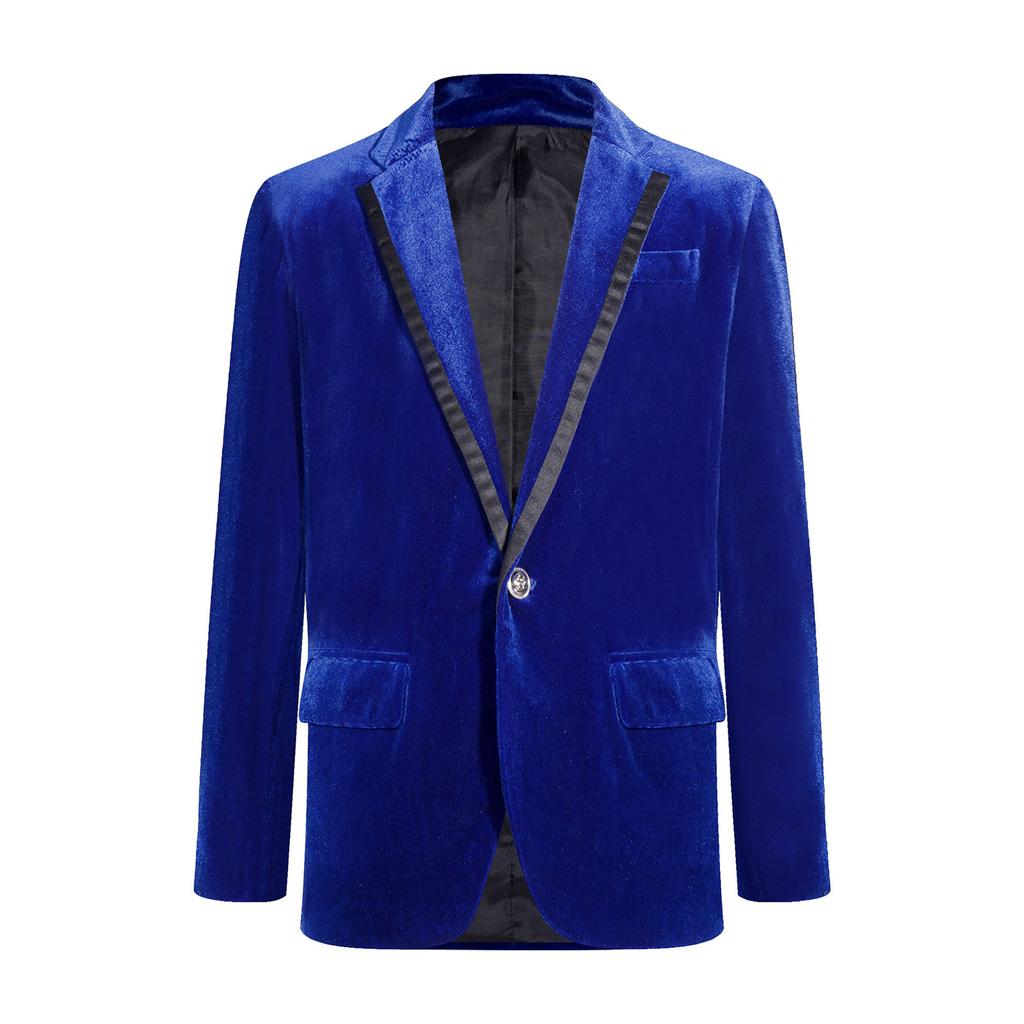 Boys Formal Blazer Velvet Material Notch Lapel One Button Flap Pocket Tuxedo Jacket Fully Lining Outwear