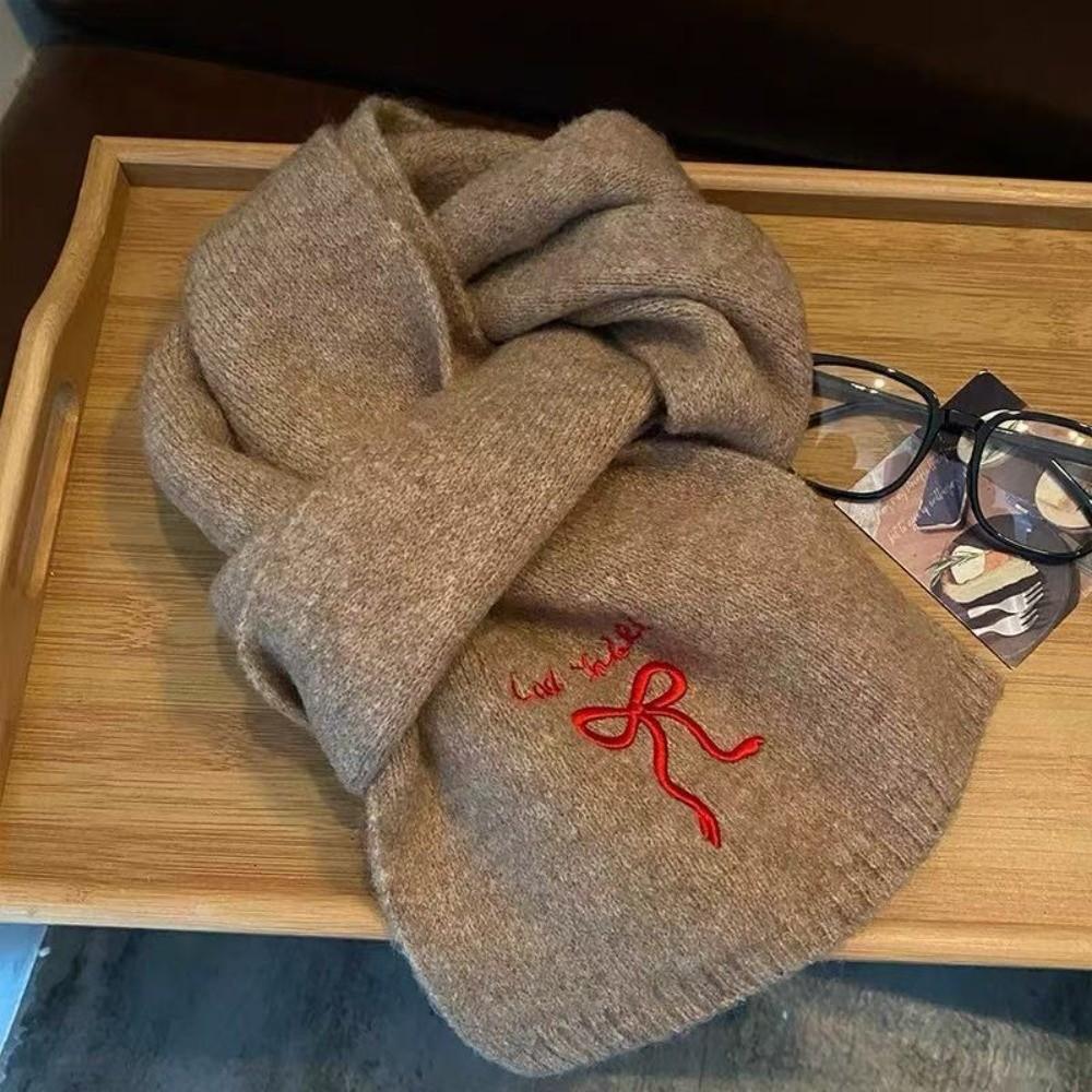 Soft Knit Scarf Thicken Neckerchief Fashion Cross Scarf  Women