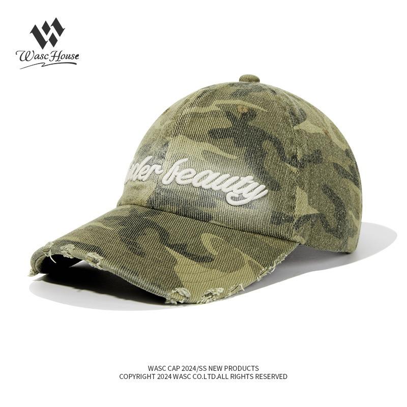 Camouflage Embroidery Baseball Cap Women's Street Tide Brand Soft Top Cap Production of Old Washing Water Visor