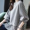 Spring and Autumn Sweatshirt Women Loose Casual Fake Two Piece Long Sleeve T-shirt Bottom Shirt Striped Polka Dot Comfortable Shirt Top