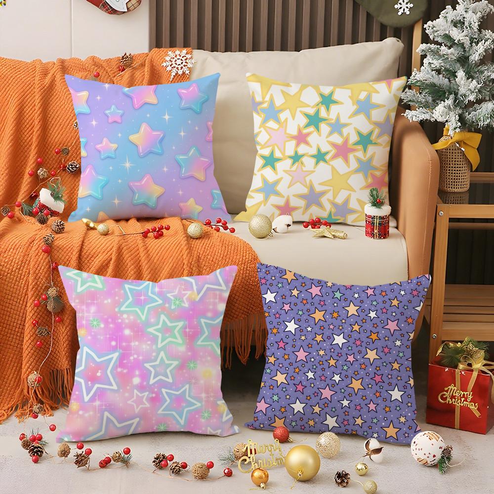 Stars Pattern Pillow Case Silky Elegant Comfort Sofa Bed Invisible Zipper