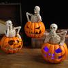 Halloween Decorations Indoor Resin Skeleton On Pumpkin Lights Gift For Fireplace Tabletop Party Tiered Tray Decor Light Statue